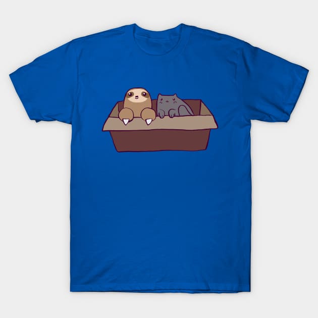 Sloth and Cat in a Box T-Shirt by saradaboru